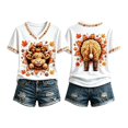 thumbnail image 5 of Thanksgiving T Shirts for Women Short Sleeve V Neck Casual Funny Cute Highland Cow Graphic Tee Shirt, 5 of 6
