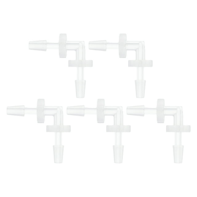 Accesorio de barbado de manguera de plástico Unique Bargains 3/32" en ángulo de 90 grados L para acuarios PP transparente 5 piezas