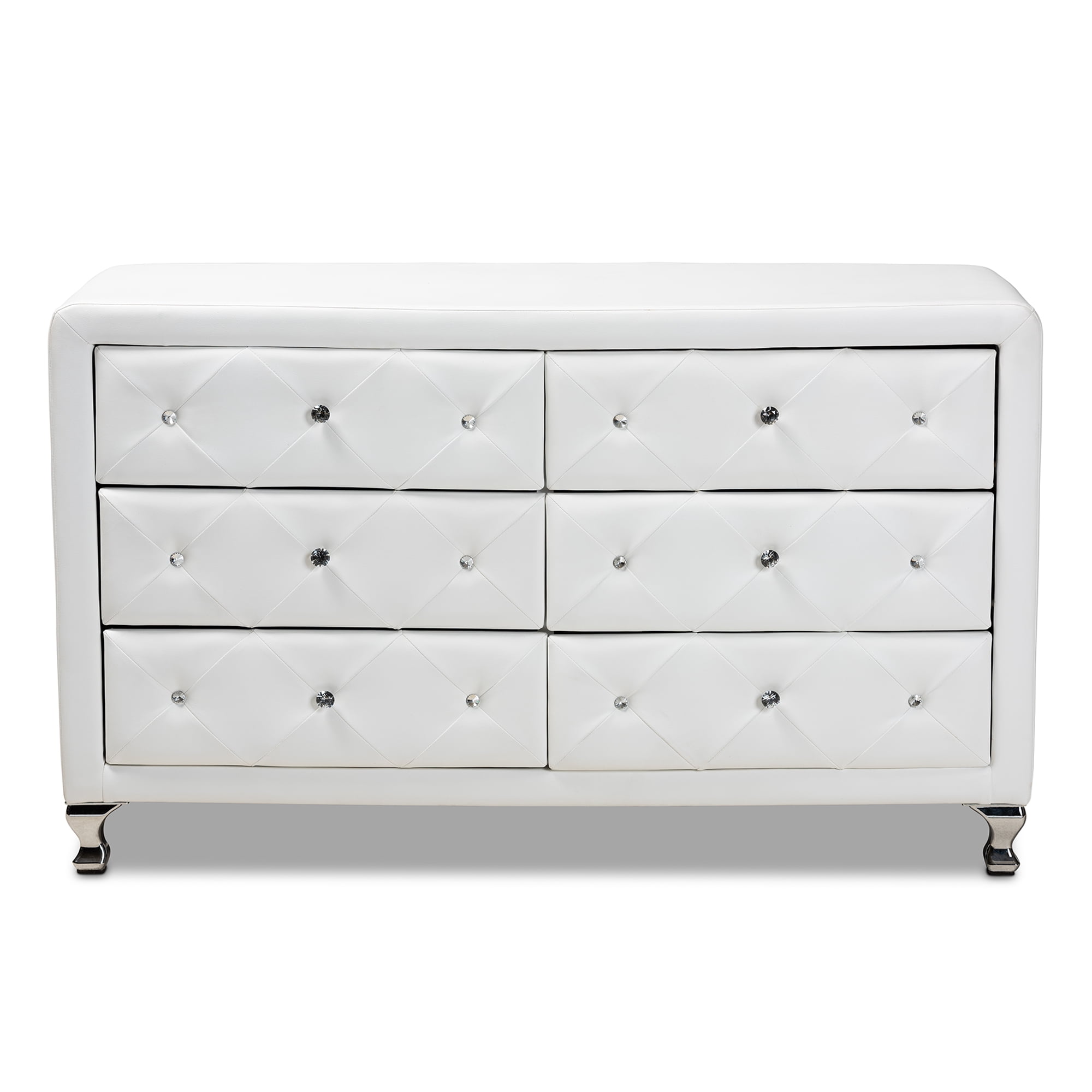 Zanna Contemporary White Faux Leather Upholstered Dresser by Ember Interiors