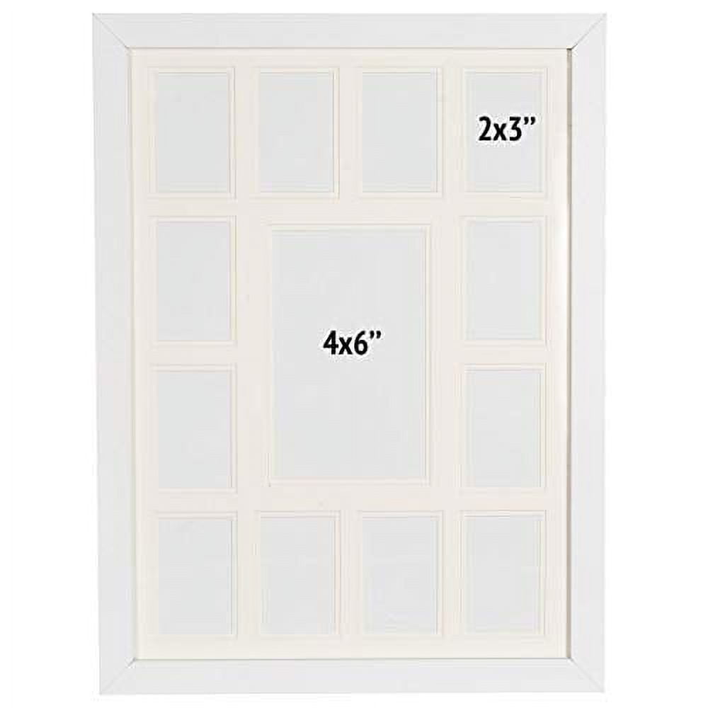 13 Opening Collage Picture Frame K-12 with Double White Mat - Displays One 4x6 and Twelve Wallet Size 2.5x3.5 - Wall Mounting, Landscape, Portrait