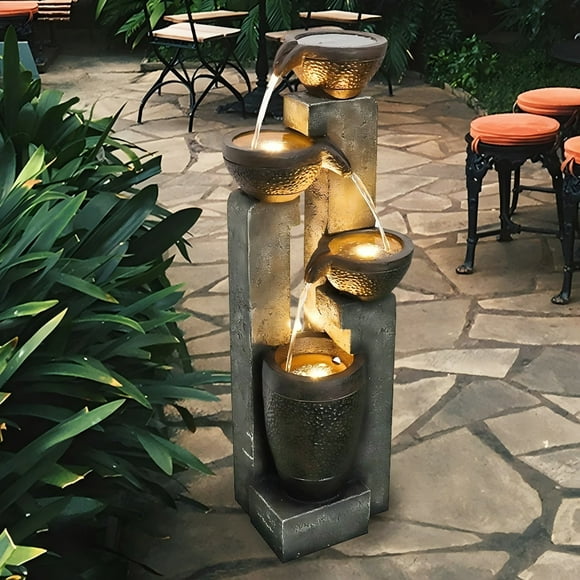 WILLWOLF 40" H Outdoor Water Fountain with Lights, Electric Resin Fountain for Garden