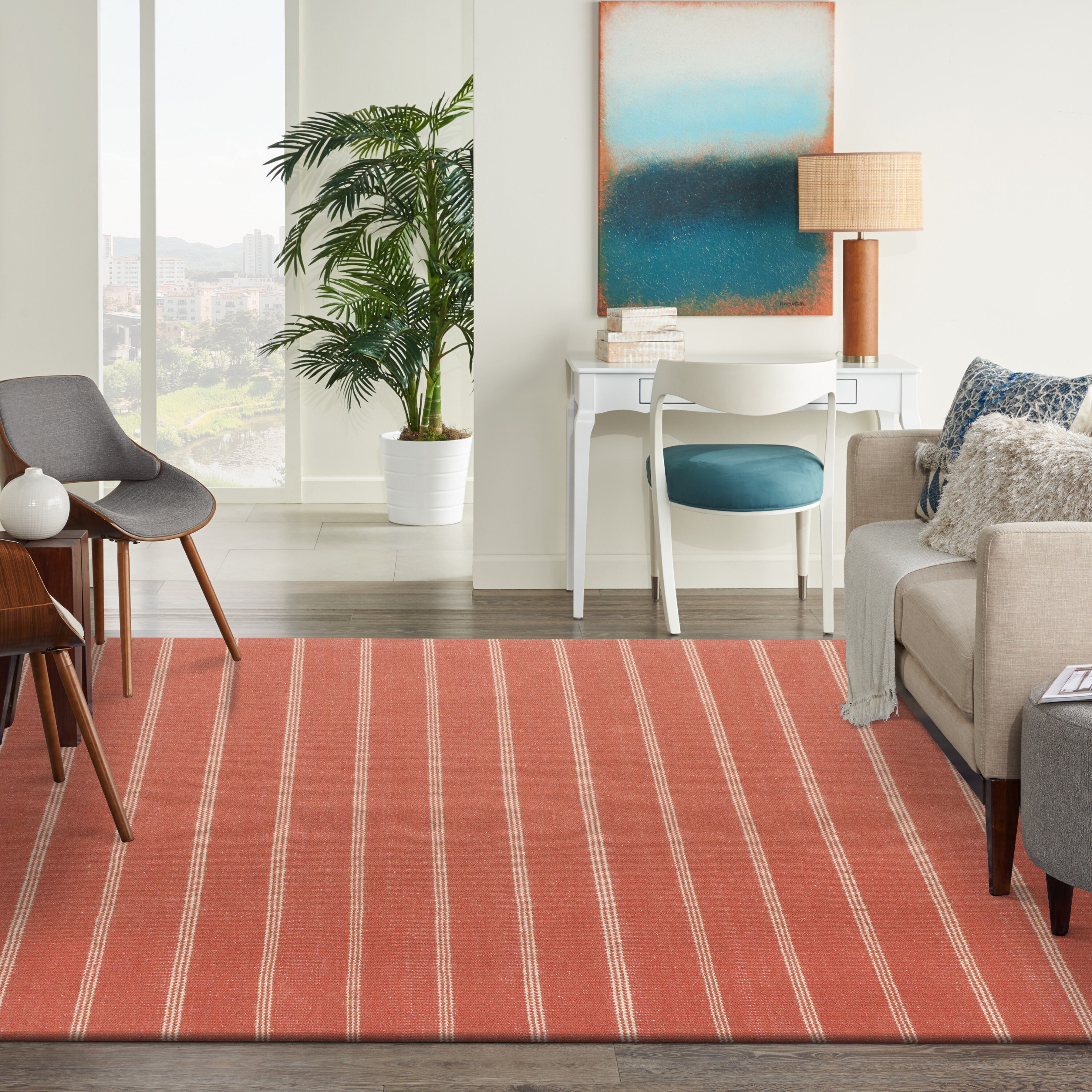 Ox Bay Hadley 7'9" x 9'9" Cinnamon/Tan Striped Braided Jute Indoor Area Rug