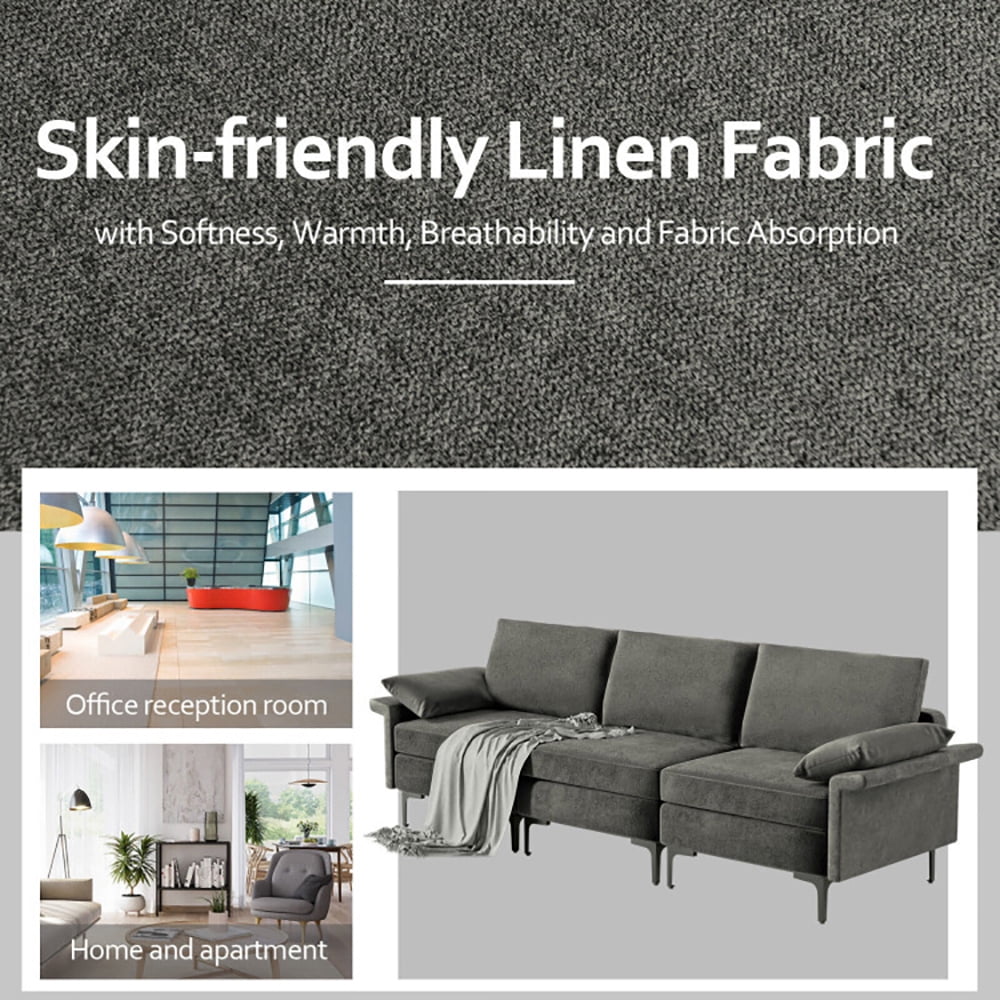 Finihen Sectional Sofa Couch, 3-Seat Sofa, Large 3-Seat Sofa Sectional with Metal Legs for 3-4 people, for Living Room, Bedroom, Gray Finihen Sectional Sofa Couch, 3-Seat Sofa, Large 3-Seat Sofa Sectional with Metal Legs for 3-4 people, for Living Room, Bedroom, Gray