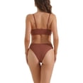 thumbnail image 3 of Conjuntos de bikini de tirantes ajustables para mujer de 2 piezas, parte inferior de cintura alta acanalada, trajes de baño, talla X-Small, rojo oscuro, 3 of 5