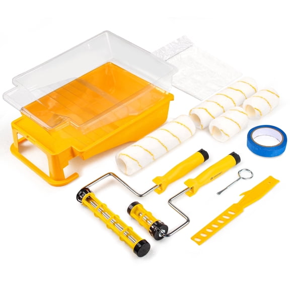 VOOMEY 12 PCS Paint Roller Kit, Deep Grooved Foot Paint Tray, Paint Tray Liner, Wall Paint Roller with Frame, Professional Paint Kit for House Painting