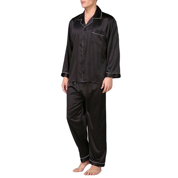 Listenwind Men's Silk Satin Pajama Set Long Sleeve Classic Luxury Sleepwear Home Clothes