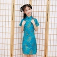 thumbnail image 3 of BAYAIXZ Infant Toddler Big Kids Short Sleeve Stand Up Collar Plated Buckle Chinese Cheongsam New Year'S Gown Holiday Dresses (Sky Blue,110), 3 of 6