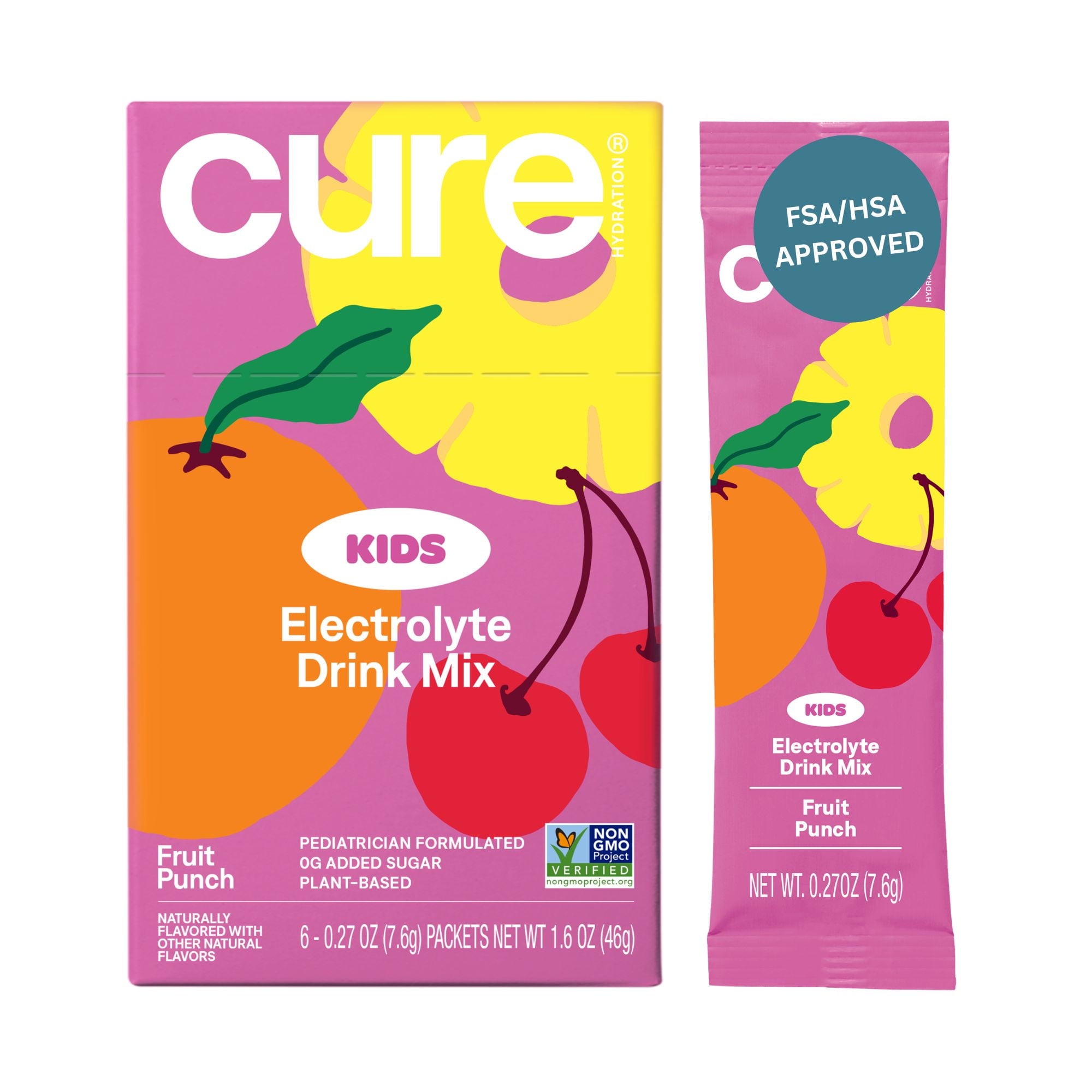 Cure Hydration Kids Flavored Coconut Water Electrolyte Drink Mix, 6 Count, Fruit Punch, FSA and HSA eligible