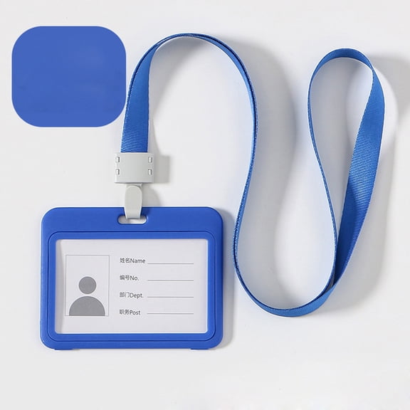 Royal Blue Double Sided PVC ID Card Holder with Neck Lanyard - Transparent Badge Reel for Work, School, and Events - 10x8cm Name Tag Protector with Zip Lock Closure