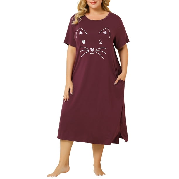 Agnes Orinda Women's Plus Size Comfy Pajamas Cute Cat Print Side Pocket