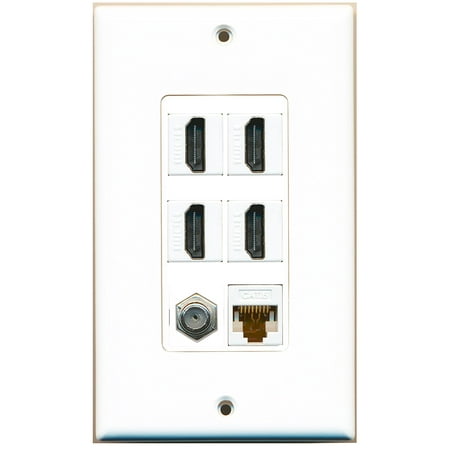 Decorative Wall Plates For Hanging RiteAV - 4 Port HDMI 1 Coax Cable TV- F-Type 1 Cat6 Ethernet White Wall Plate Decorative ()