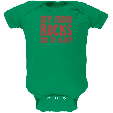 Mom Rocks Me to Sleep Funny Kelly Green Soft Baby One Piece