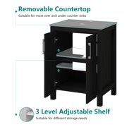 ELECWISH 24 Inches Bathroom Vanity in Black Finish with Glass Boat-Shaped Vessel Sink, Single Bathroom Vanity with Top, 2-Door Cabinet