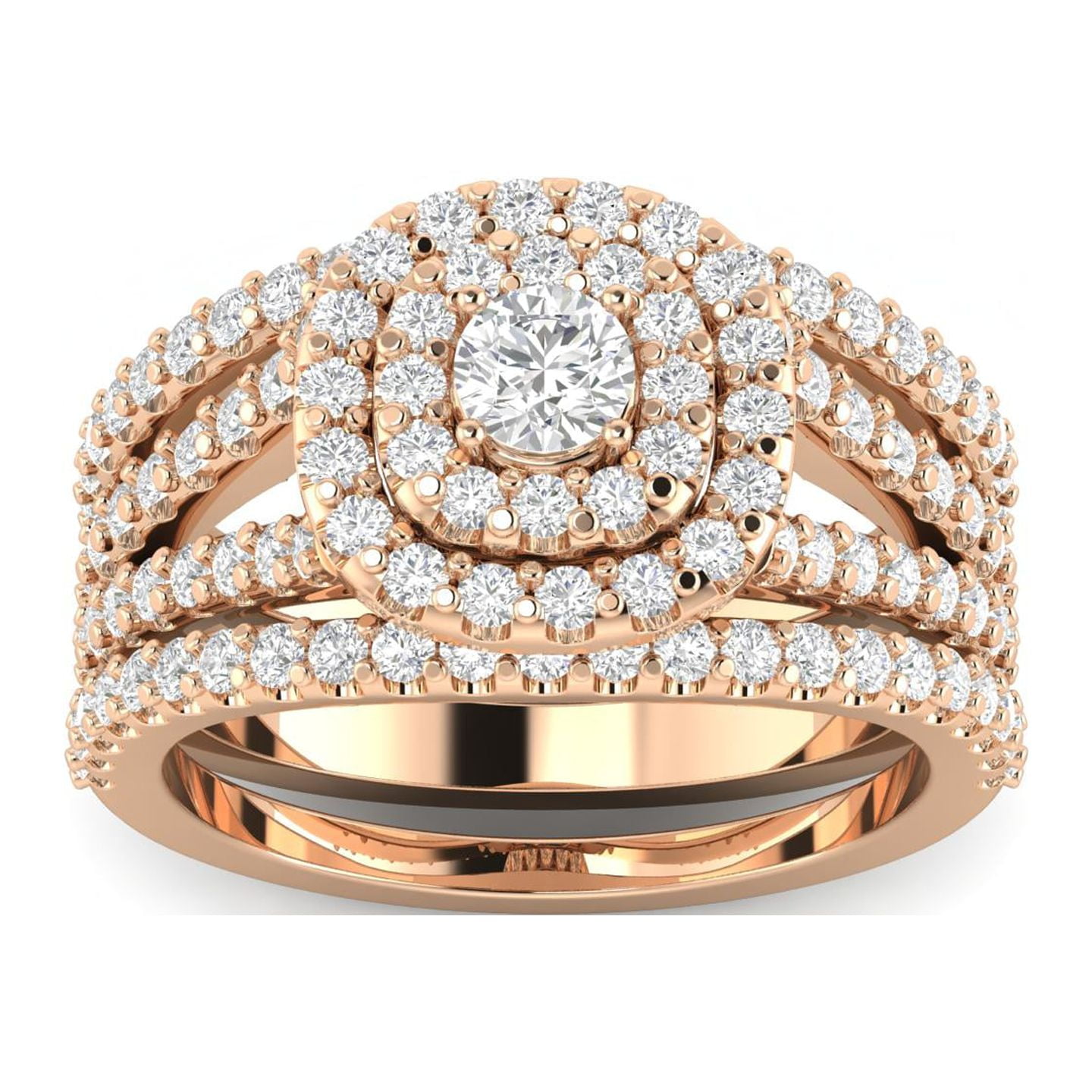 Certified F/SI2- 1 1/4 Carat TW Cushion Halo Diamond Engagement Wedding Ring Set 10k Rose Gold