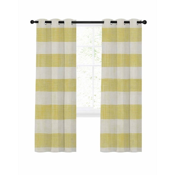 Yellow Striped Blackout Curtains, Light Blocking Print Window Curtains, Farmhouse Vintage Stripes Thermal Insulated Window Drapes for Living Room Kitchen Cafe 2 Panels, 104"W x 52"L