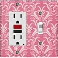 thumbnail image 1 of Metal Light Switch Plate Outlet Cover (Victorian Damask Flower Feather Red Pattern - Single Rocker Single Toggle), 1 of 2
