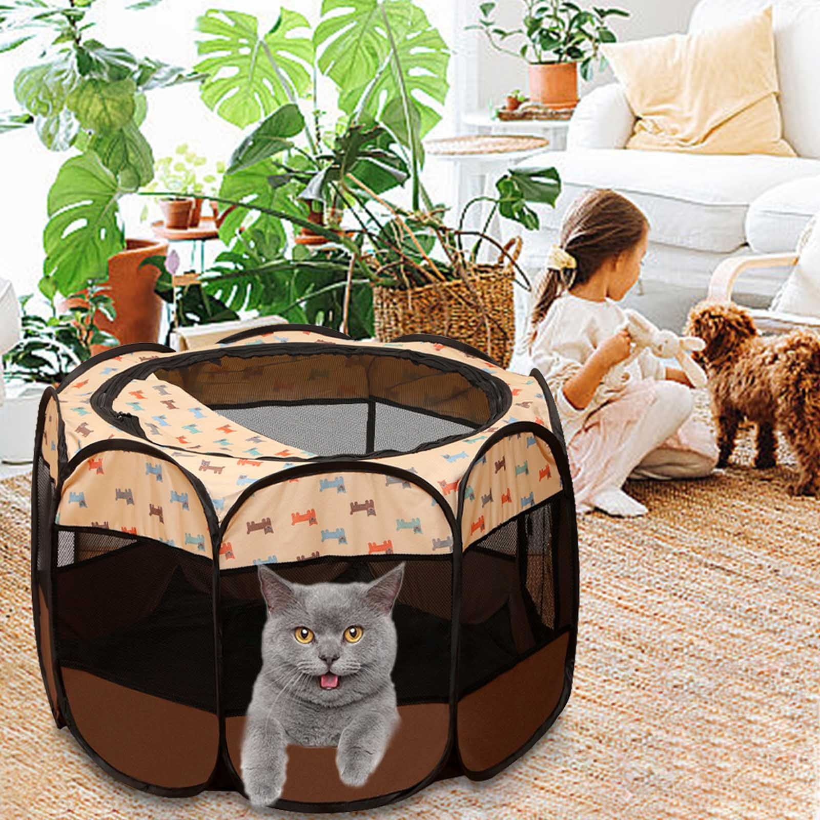 Lisbinx Dog Kennel Indoor Octagon Pet Playpen, Foldable Tent