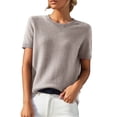 thumbnail image 6 of Women's Short Sleeve Crew Neck Knit Sweater Shirts Business Casual Work Tops Summer Soft Breathable Crew Neck Pullover Tops Lightweight Sweater Tops 2026 Dressy Casual Outfits Khaki Xl, 6 of 6