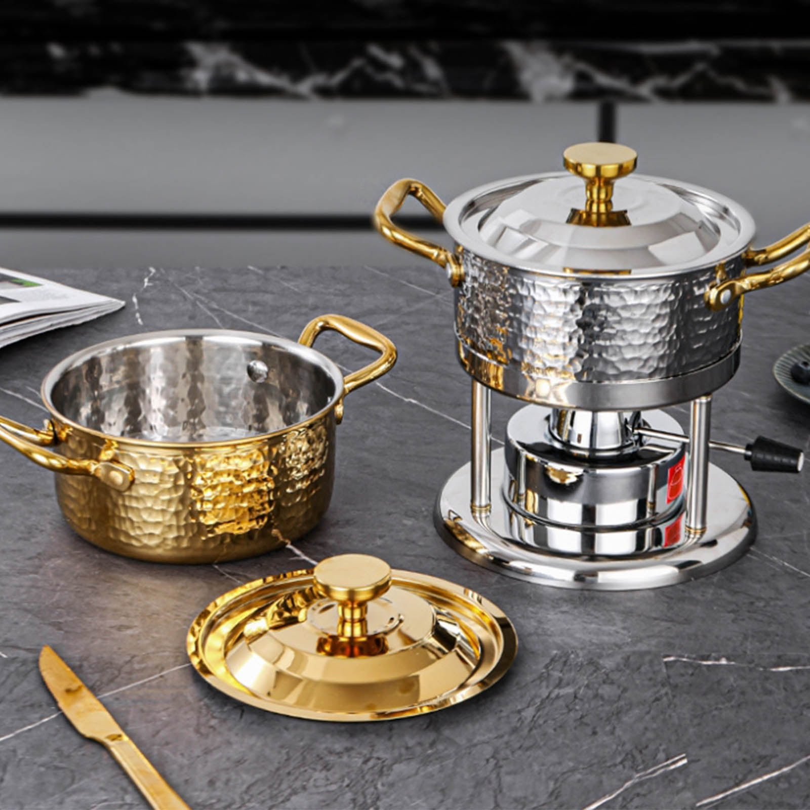 Small Hot Pot, Single Small Hot Pot Made of Thickened Stainless Steel, Camping Cookware Set, Portable Camping Gas Stove, Small Hot Pot with Lid, Pots for Picnic and Camping