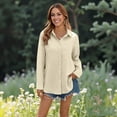 thumbnail image 2 of Effortless Solid Color Everyday Shirt, Long Sleeve Button-Up Top with Airy Loose Fit & Moisture-Wicking Comfort Technology,Beige M, 2 of 5