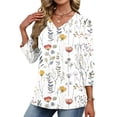 thumbnail image 3 of Cilsoka Trendy Tops for Young Women 3/4 Sleeve V Neck T-Shirts Floral Printed Cute Tunic Tops Casual Basic Top Pullover, Graphic Trendy Tees, 3 of 6