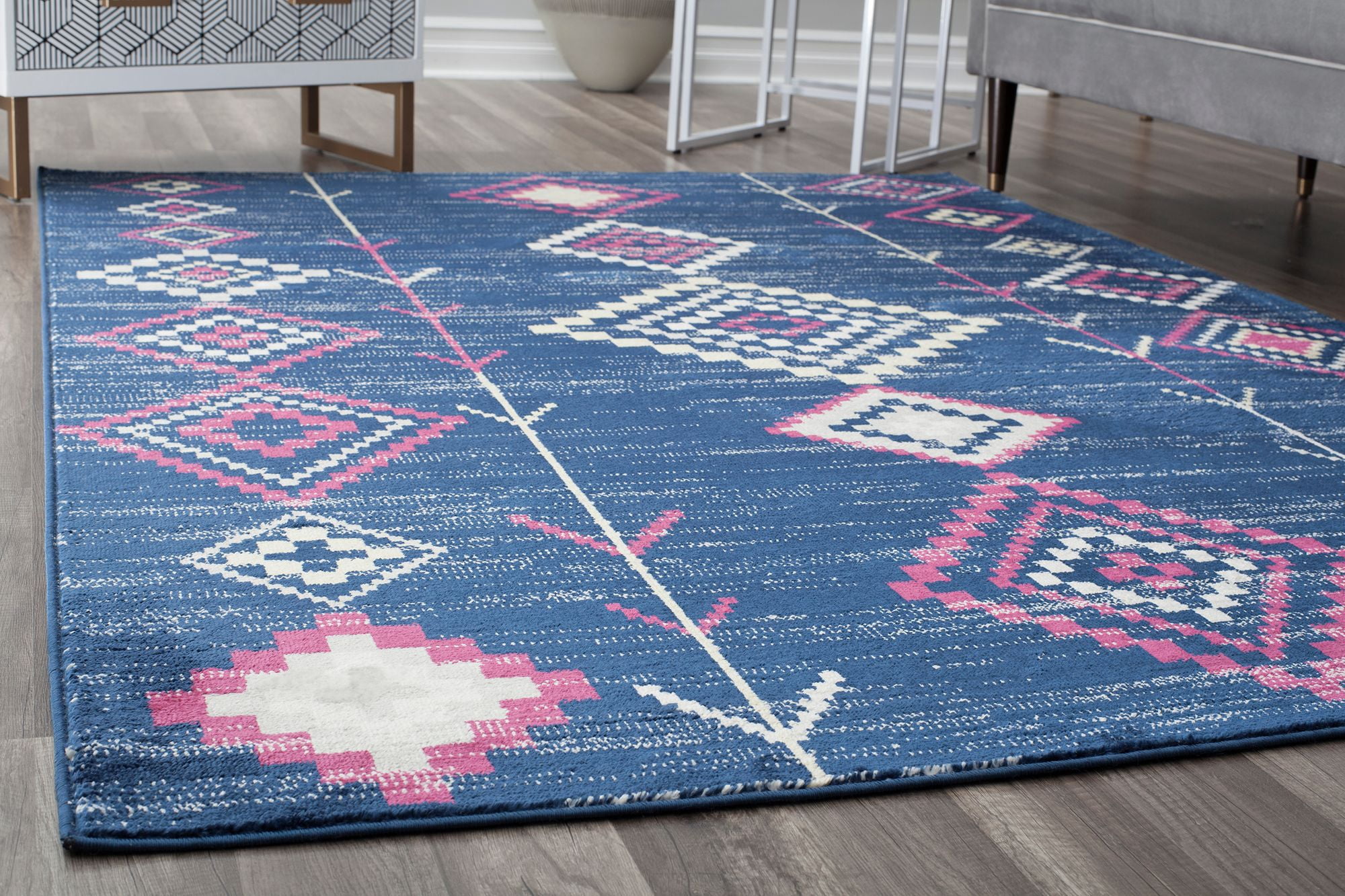 Soleil BR15H Native Navy Tribal Moroccan blue Area Rug, 2'x4'