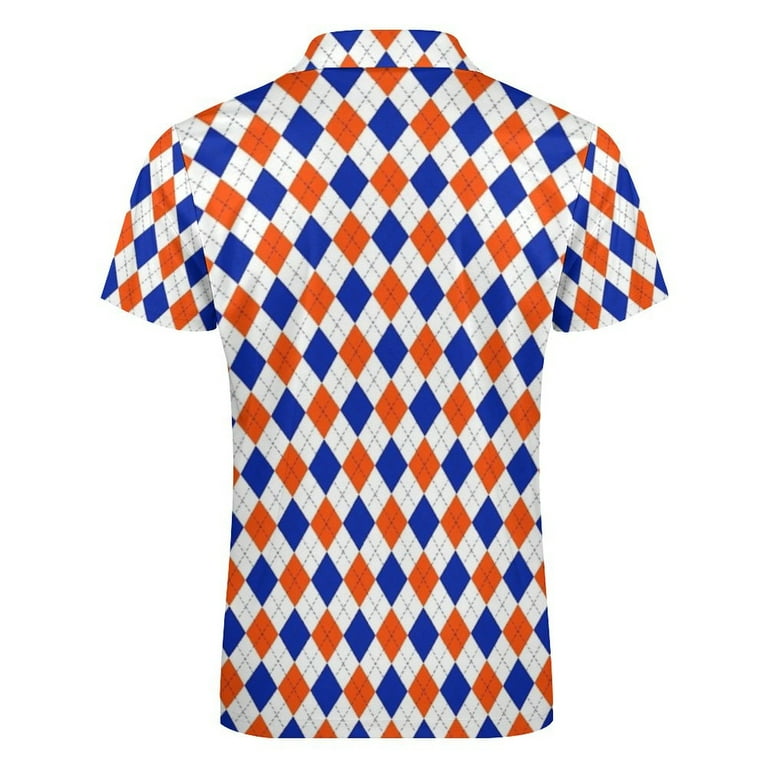 トップス house on the hill Argyle tops 80 Orange And Blue Traditional Argyle All Over Print Men Zipper T