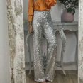 thumbnail image 3 of Quixlent Women Sequins Long Pants High Waist Slim Fit Shining Trousers Solid Color Elastic Flared Pants Streetwear, 3 of 8