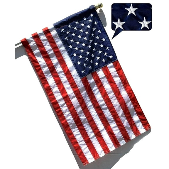 Factory - 3x5 FT Flag (Pole Sleeve) (Embroidered Stars, Sewn Stripes) Outdoor SolarMax Nylon Flag - 100% Made in America (3x5 FT)