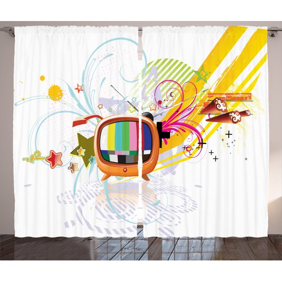 Ambesonne Modern Curtains 2 Panel Set, Digital Media TV Art, 108" x 63", Multicolor