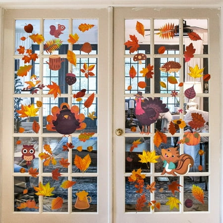 HTAIGUO 260 Pieces Fall Leaves Window Stickers, 12 Sheets Fall Leaves ...