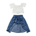 thumbnail image 2 of Franhais 3Pcs/Set Baby Girl Clothes Off Shoulder Lace Hollow Top + Short Pants + Bowknot Long Skirt, 2 of 8