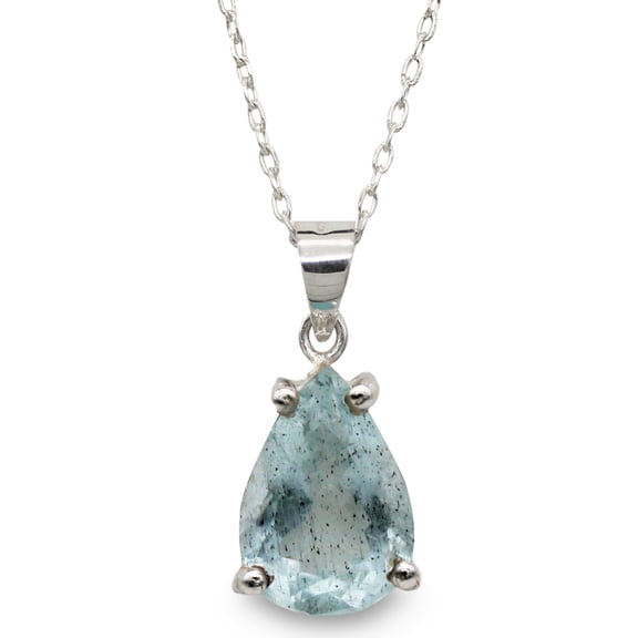 Vintage Aquamarine Pendant Necklace -Genuine Aquamarine-Birthstone Pendent-925 Solid Sterling Silver