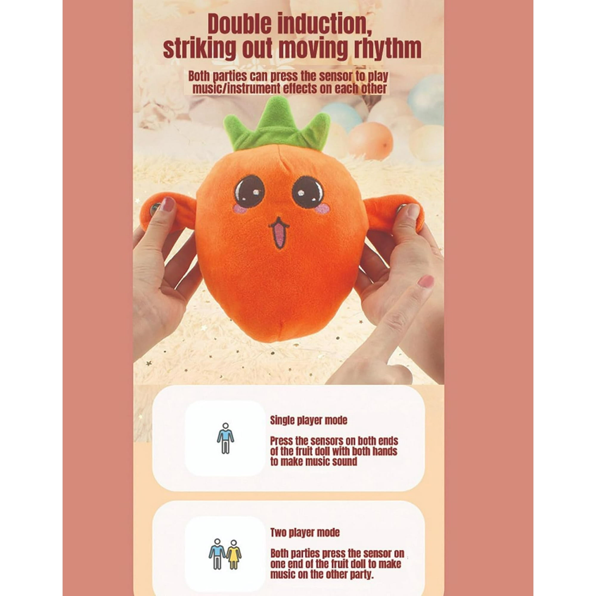 1 pcs Intera Ctive Sensor Music Doll with Piano Musical Sensing Ears,Kids Human Body Sensing Music Toy,Fruit Plush Sensing Metronome Interactive Toys (Banana)