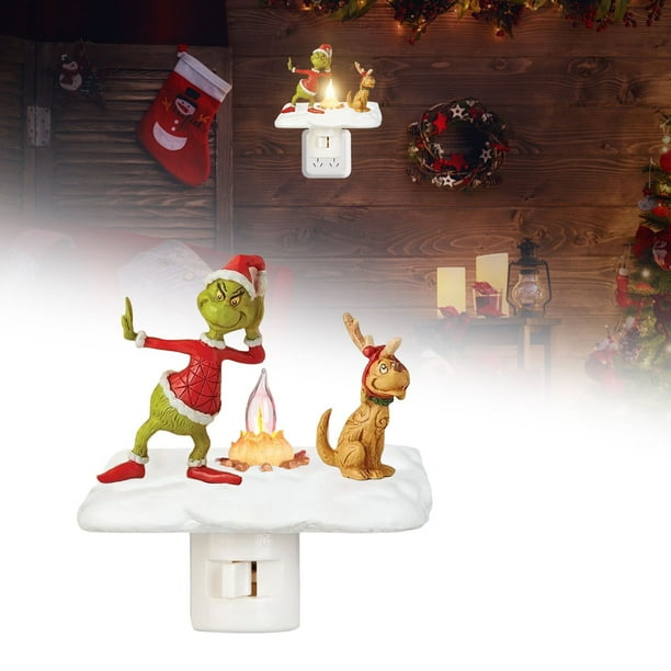 Mini Grinch Ornaments Grinch Christmas Decorations Ghost Flickering Nightlight, LED Faux Fire Ghost Lamp,Halloween Ghost Bedroom Night Light Indoor Decorations Gifts For Family, Friends, Kids