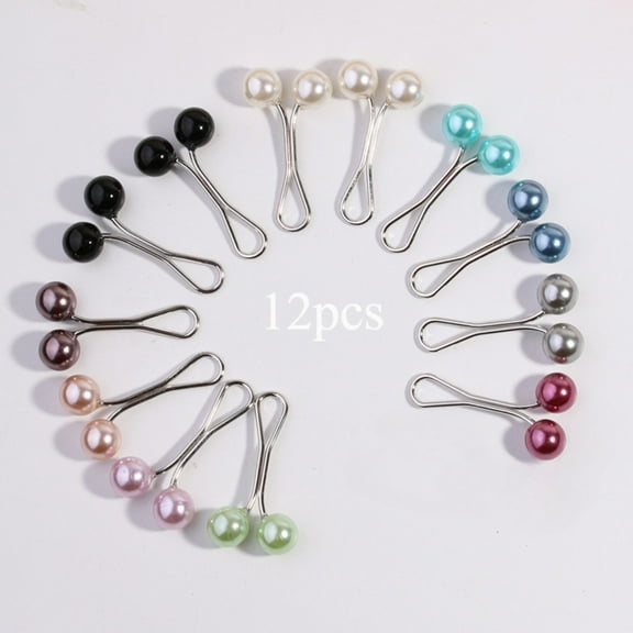 Headscarf Pearl Pins 12pcs Clips U Shape Scarf Pin Multicolor Accessories (0.31×1.26in)