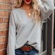 thumbnail image 4 of Suéter de mujer de manga larga con cuello en V Drop Shoulder Pure Color Casual Fit Suéter de punto para mujer, 4 of 7