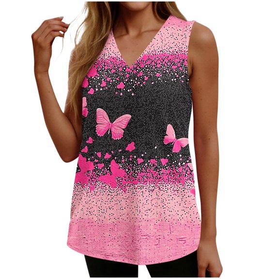 ZGRBOU Plus Size Floral Print Tank Tops for Women Summer Sleeveless V Neck T-Shirts Fashion Casual Loose Fit Tunics Shirts