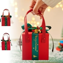 Titcea Christmas Gift Boxes for Presents, 4x4x4 Inches Ribbons Designs Square Wrapping Gift Box with Handles for Xmas, Party, Holiday