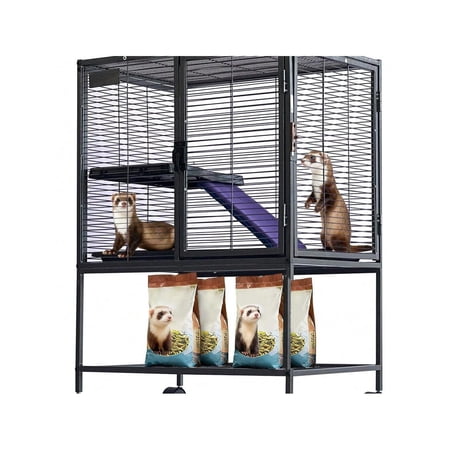 34 Inch High Small Animal Cage For Ferrets, Chinchillas, Hedgehogs - 4 Tier Large Hamster Cage With Removable Ramp, Comfortable Hammock, Extra Storage Stand, And Easy-To-Clean Removable Tray