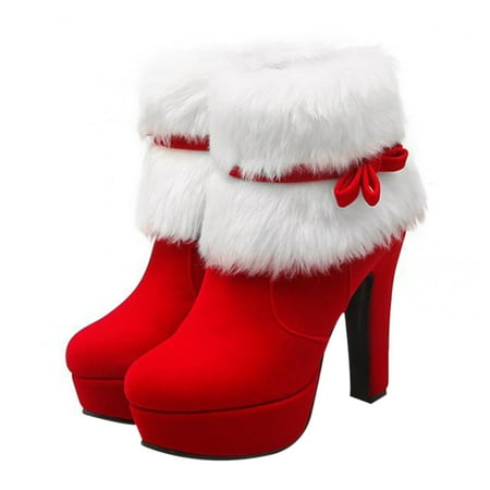 

Ankle Boots Festive Heels For Women Christmas Festive Heels Winter Suede Thick Heel Ankle Booties 37 Red