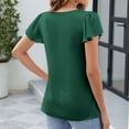 thumbnail image 4 of Mujeres de Manga Corta Tops Casual Color Sólido Cuadrado Cuello Ruffled Camiseta Blusa, Poliéster Moda Superior, Lavado a Mano Casa de Uso Diario, 4 of 9