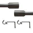 thumbnail image 2 of PowerSellerUSA Decorative Telescopic Metal Curtain Rod, 66" to 120"  Contemporary Round PVC Finials, Ultra Durable Brackets 3/4" Diameter Window Drapery Rod, Charcoal - Plain Finial, 2 of 6