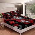 YST Halloween Sugar Skull Bedding Set,Rose Floral Bed Sheets Set for