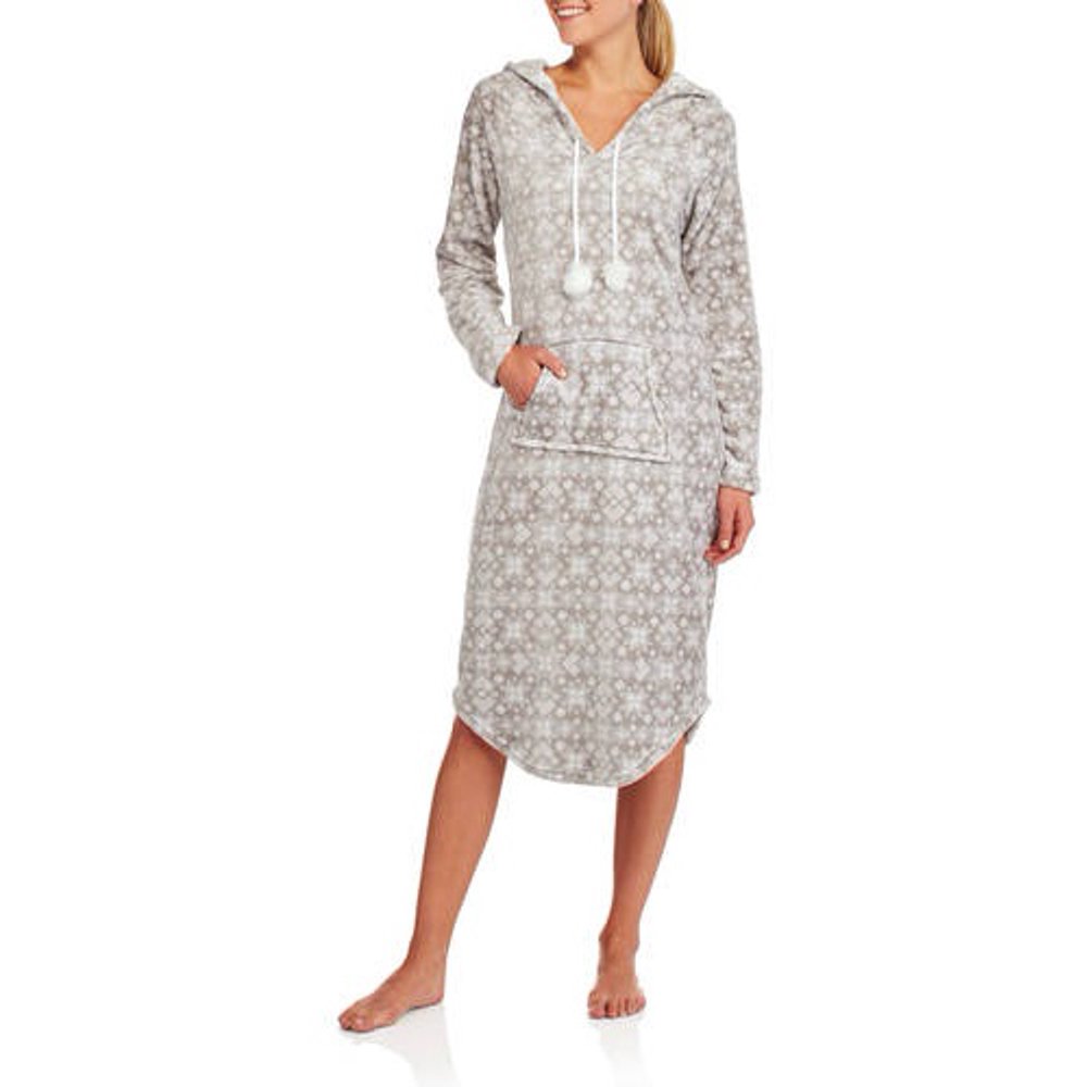 Women's Plush Fleece Hooded Sleep Pullover Robe