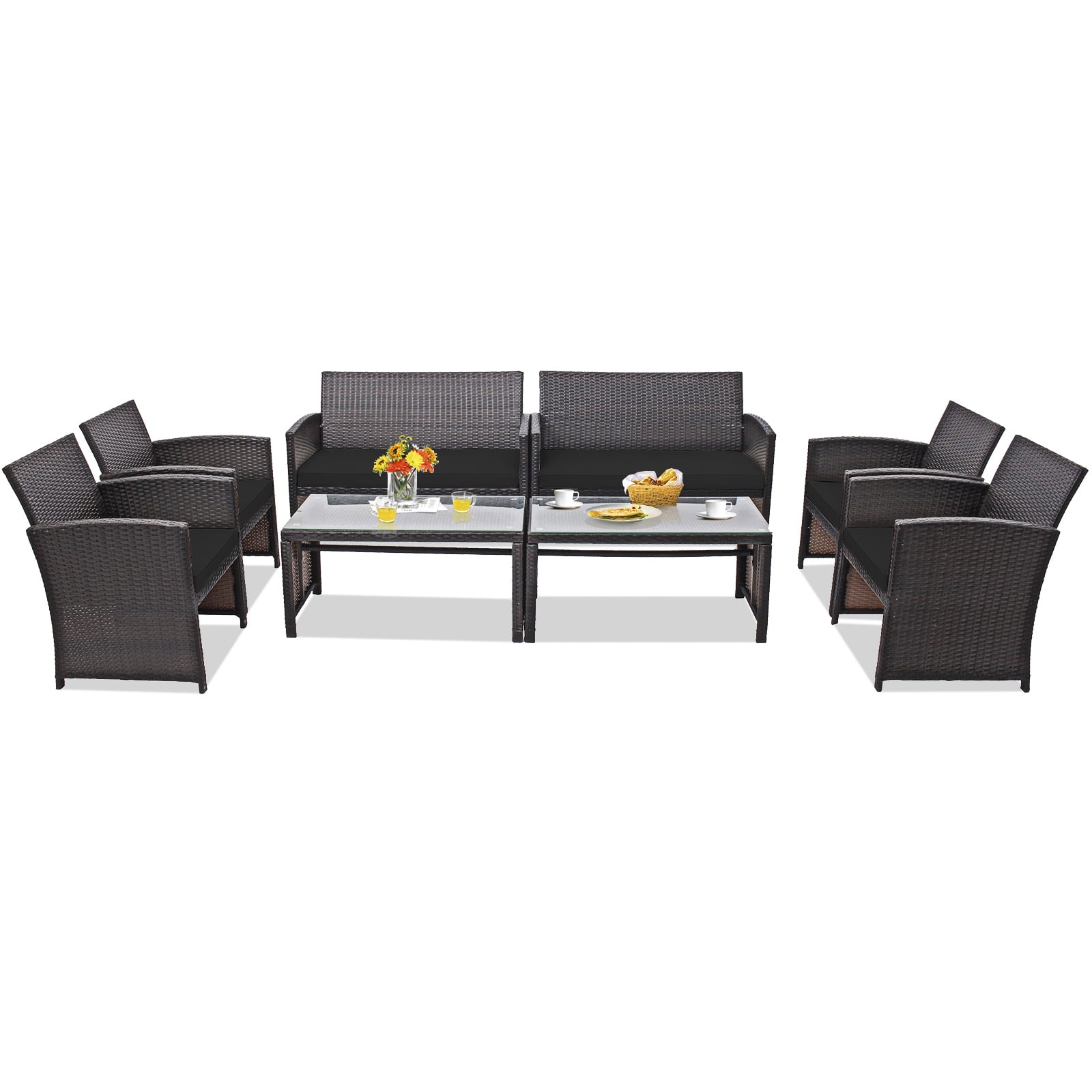 Costway 8PCS Patio Rattan Furniture Set Cushioned Chair Sofa Table Turquoise Black