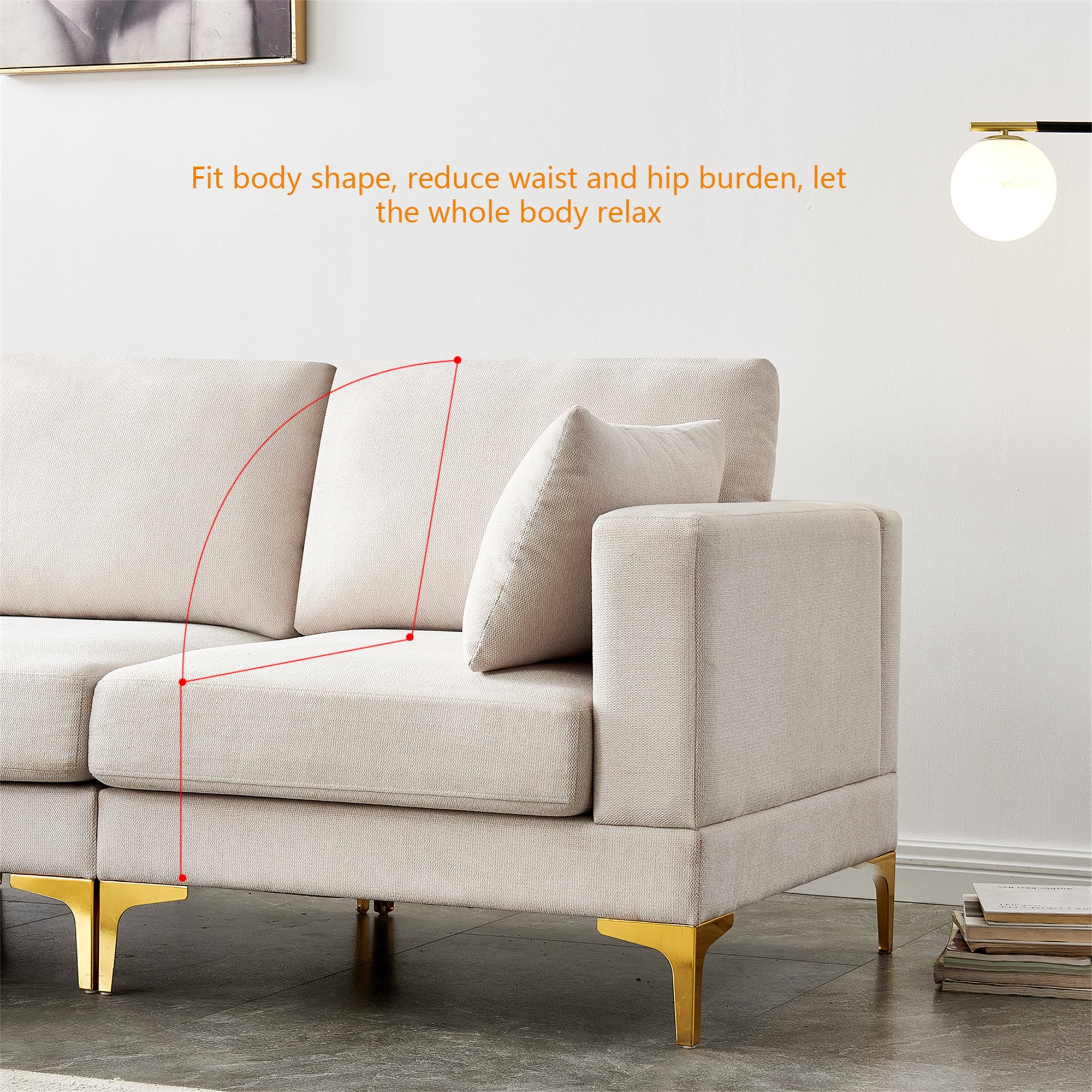 Aukfa 93" L shape Sectional Sofa Modular Couch for Living Room, 2 Pillows, Beige