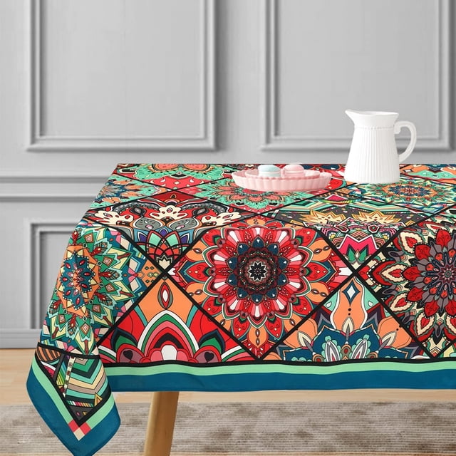 Bohemian Rectangle Tablecloth,Tablecloth Farmhouse Water Proof Polyester Table Cloth,Elegant Retro Bohemian Style Design Table Cloth for Dining/Party/Outdoor Decoration