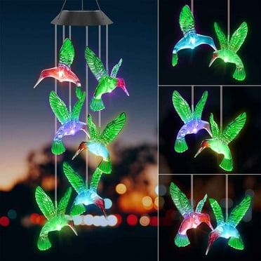 Solar Wind Chimes for Outside - 6 LED Hummingbird Color Changing Wind Chime, Music Wind Chimes Great as a Gift for Women mom Grandma Best Friends' Birthday Gift