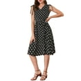 thumbnail image 2 of INSPIRE CHIC Women's V-Neck Vintage Polka Dots Tie Waist Sleeveless Dress XL Black, 2 of 7